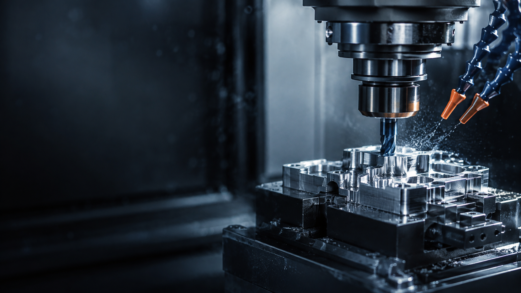 CNC milling machine machining a precision metal component.